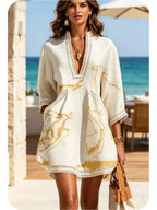 Gold Print Tunic Mini Dress