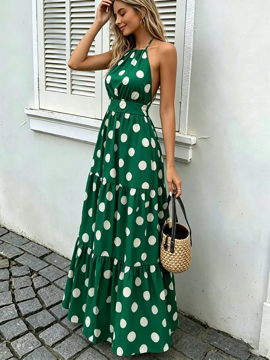 Polka Dot Halter Maxi Dress