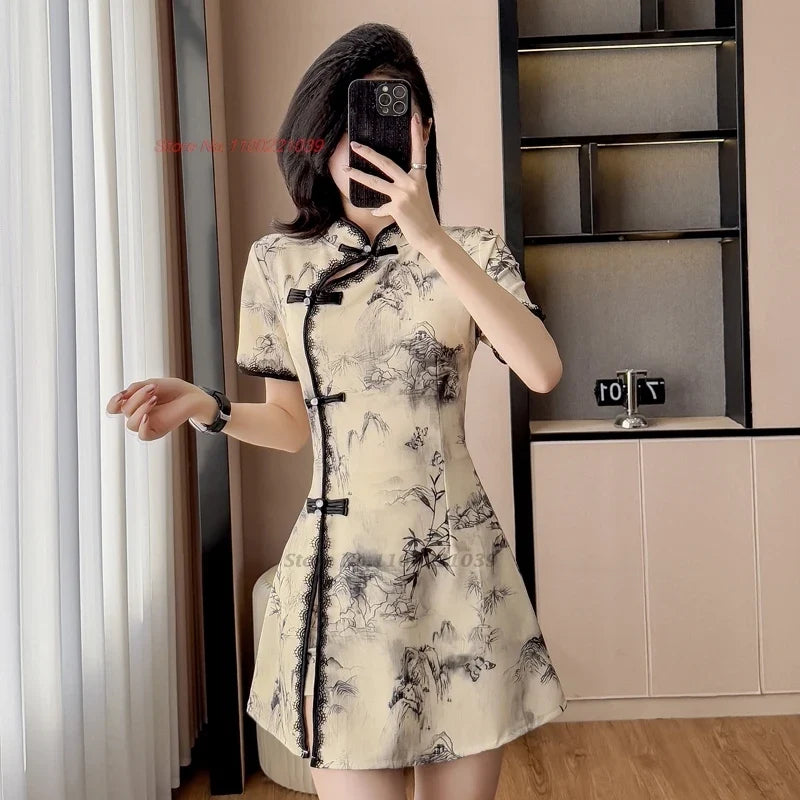 Qipao-Style Mini Dress