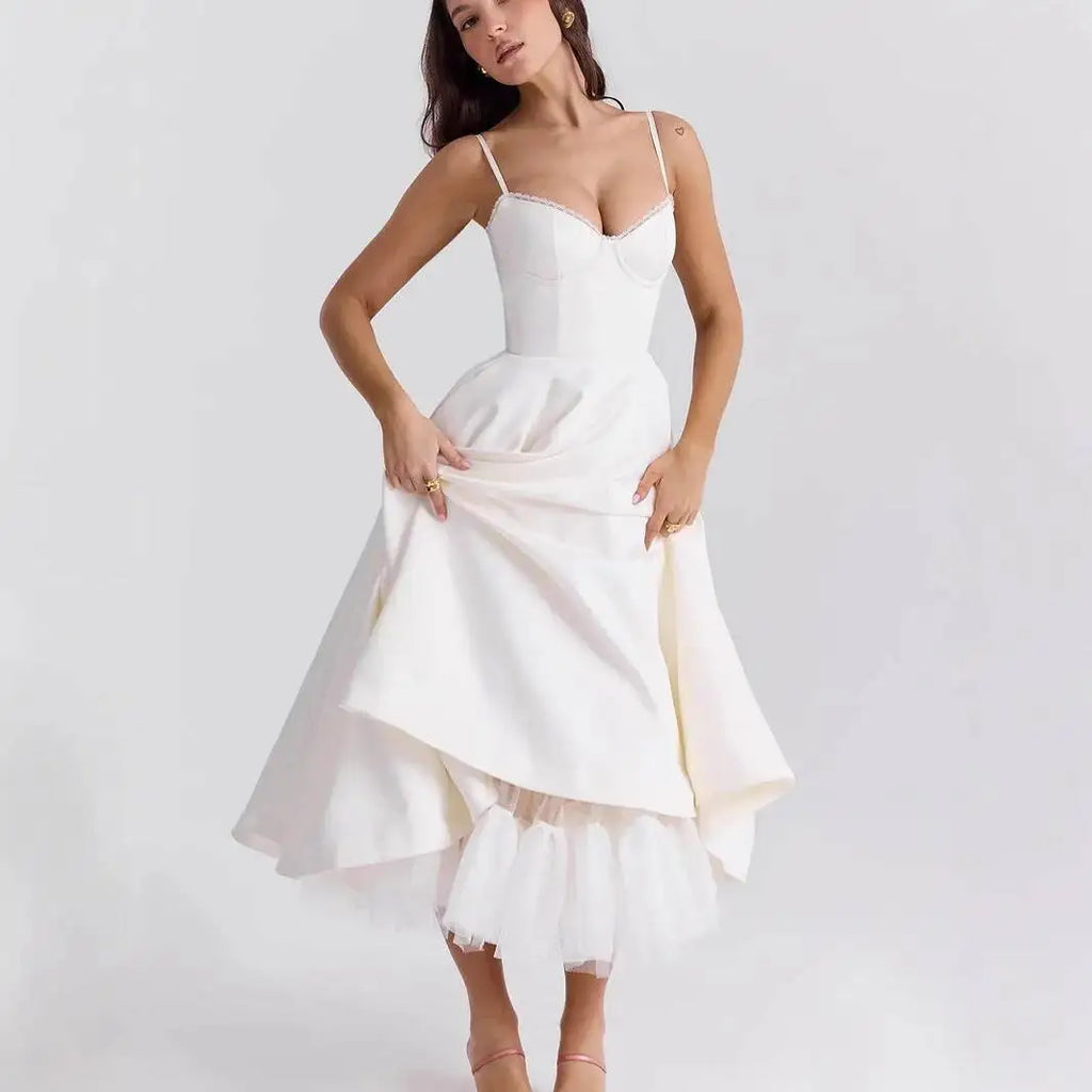 Pink Satin Bustier Midi Dress