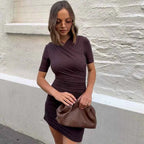 Brown Ruched Bodycon Mini Dress