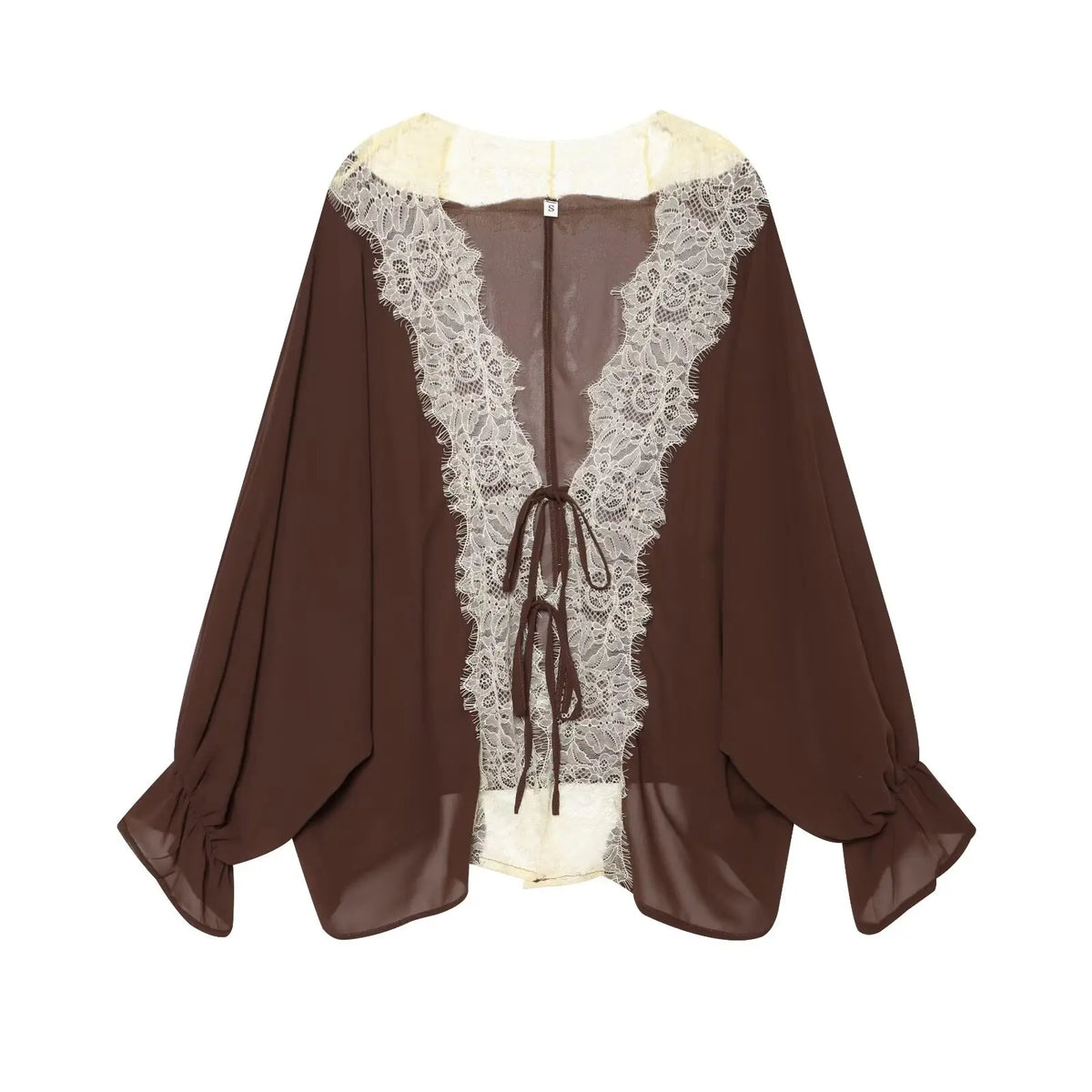 Mustard Lace-Trim Tie-Front Blouse