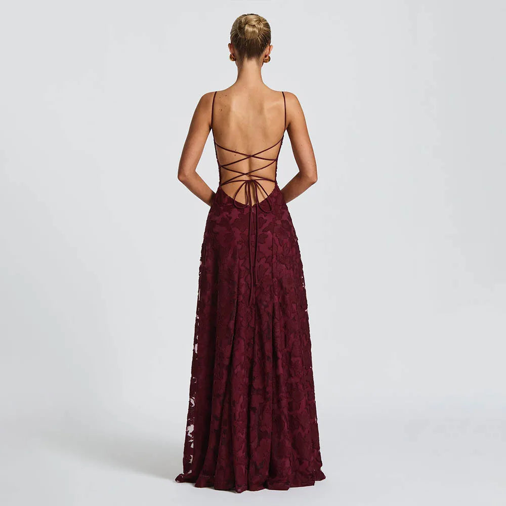 Floral Backless Evening Dress