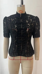Floral Lace Frog Closure Blouse