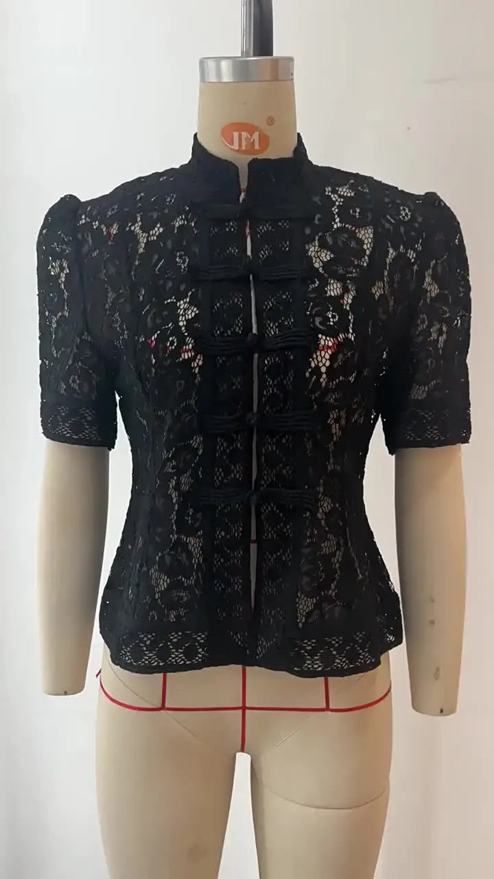 Floral Lace Frog Closure Blouse