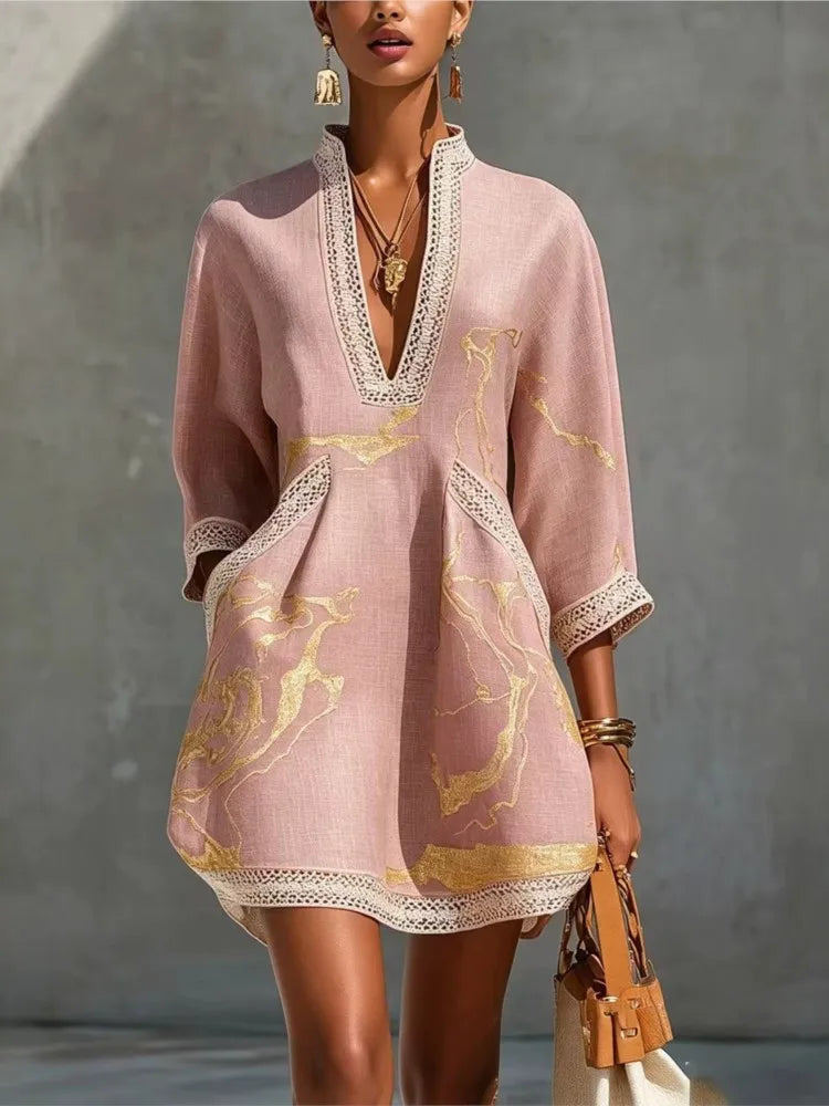 Gold Print Tunic Mini Dress