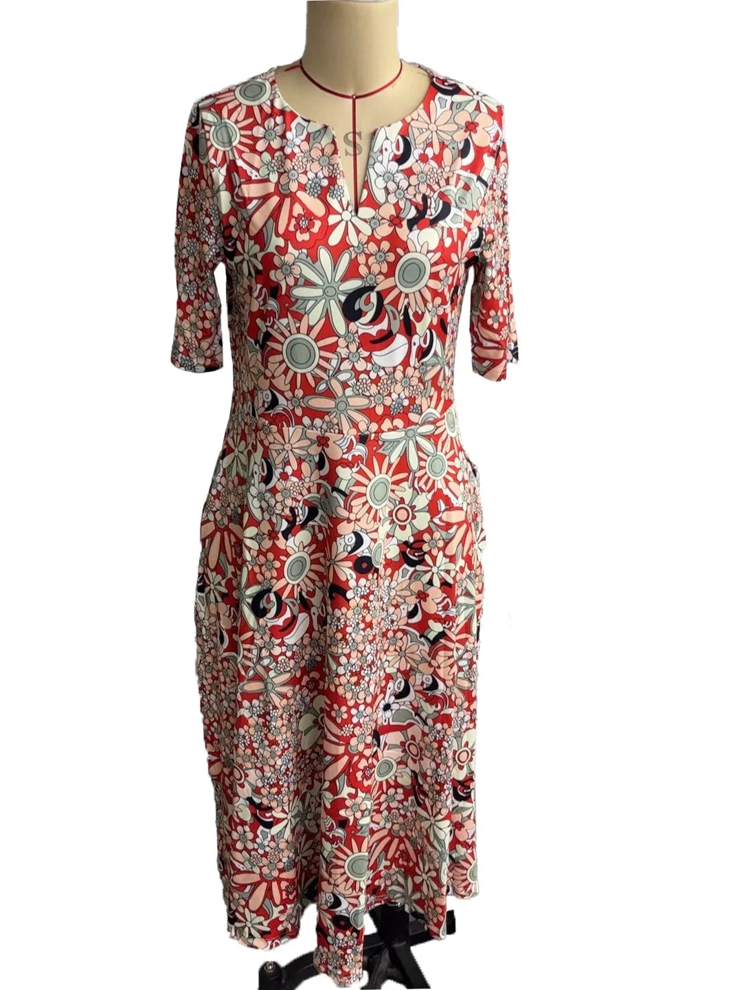 Green Floral Print A-Line Dress