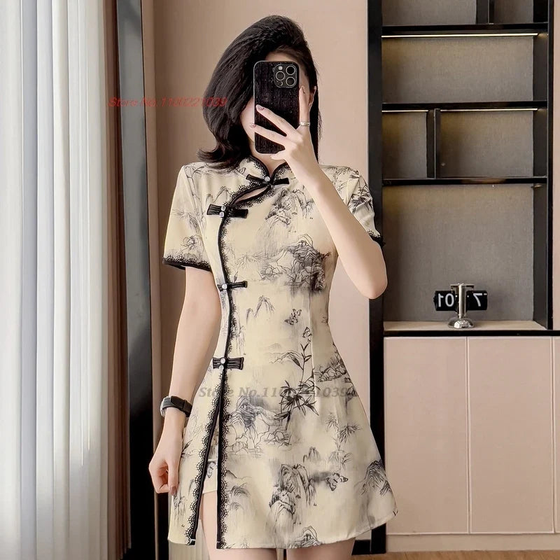 Qipao-Style Mini Dress