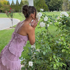 Lilac Pleated Ruffle Halter Maxi Dress