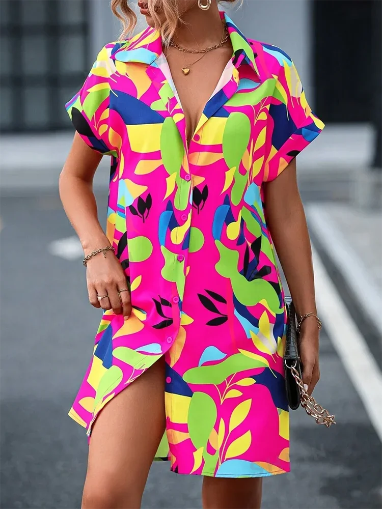 Printed Button Front Shirt Dress