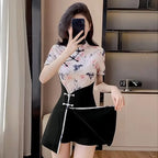 Floral Mandarin Collar Mini Dress