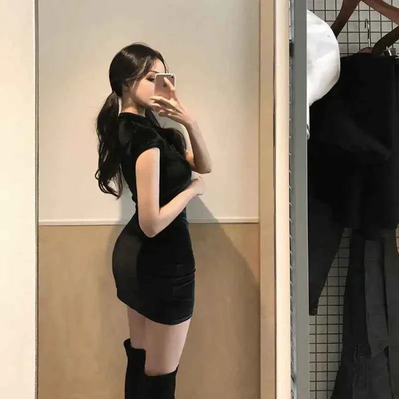 Ruched Velvet-Look Mini Dress