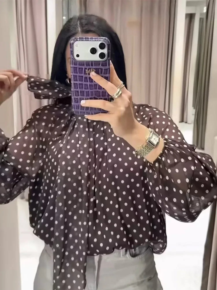 Polka Dot Puff Sleeve Blouse