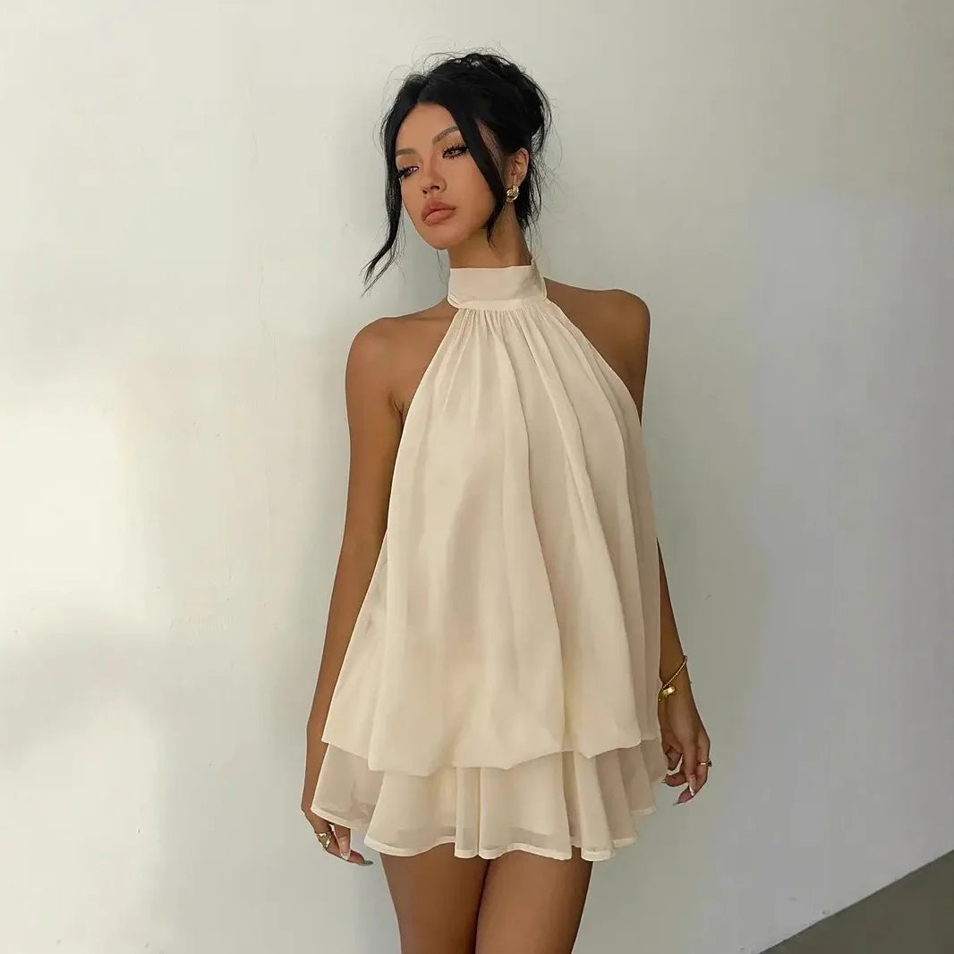 Halter Neck Ruffle Mini Dress