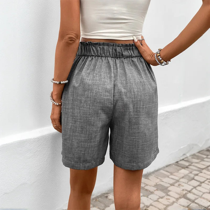 Blue Pleated High-Waisted Shorts