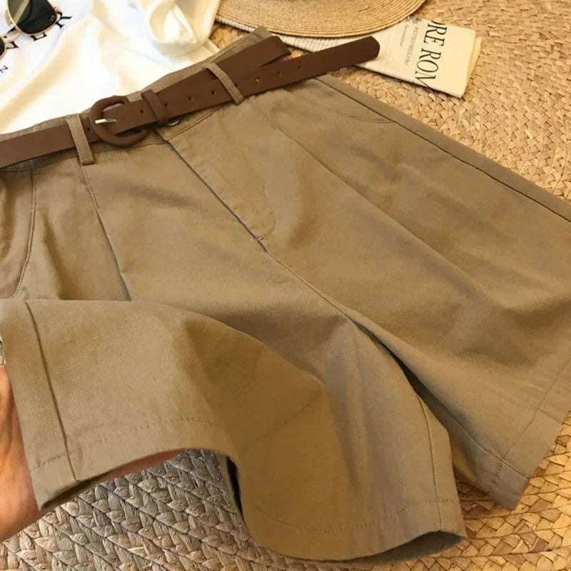 White Tailored Belted Shorts