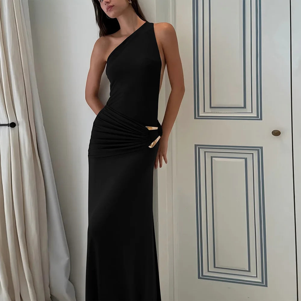 One-Shoulder Ruched Maxi Dress