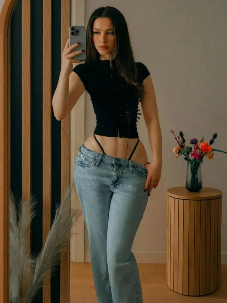Black Sheer Tassel Crop Top