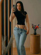 Black Sheer Tassel Crop Top