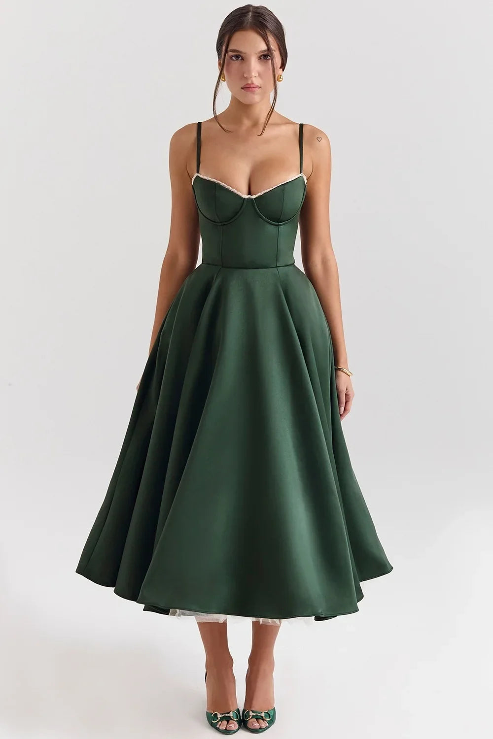 Pink Satin Bustier Midi Dress