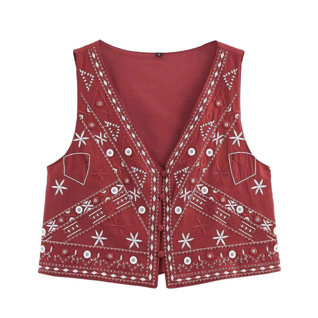Embroidered Vest Shorts Set