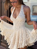 Floral Lace Halter Mini Dress