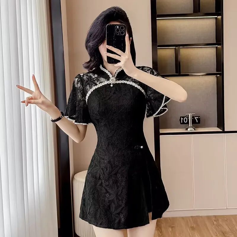 Floral Lace Dress Shorts Set