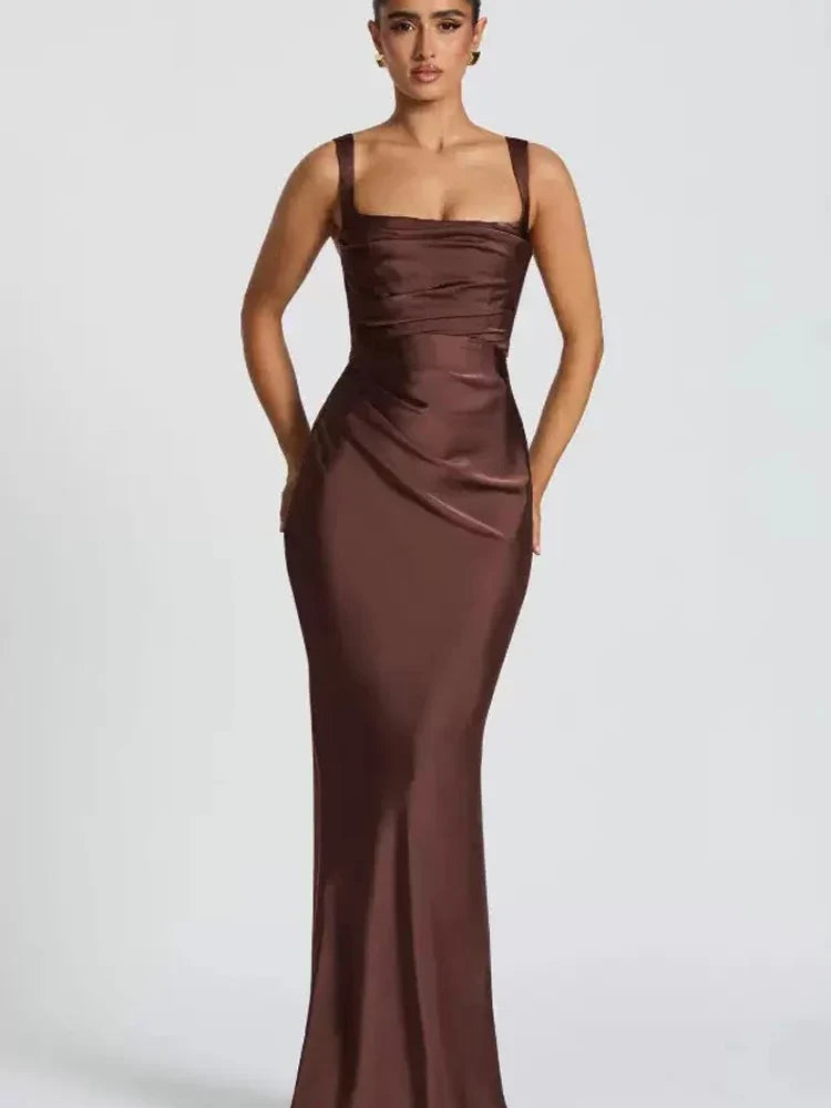 Ruched Satin-Look Evening Dress