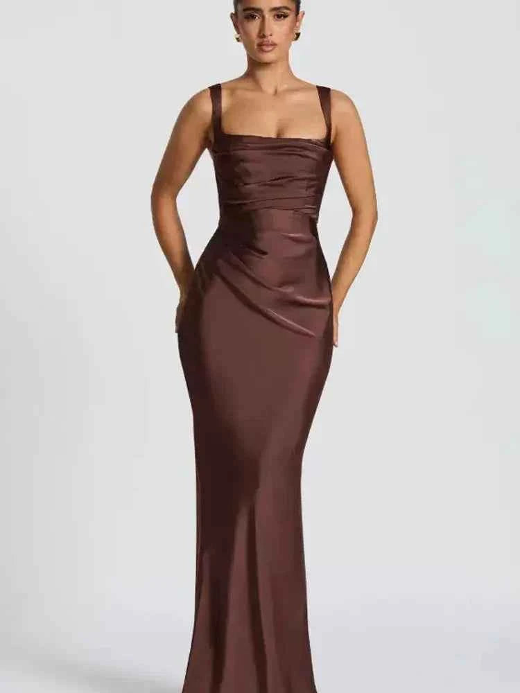 Ruched Satin-Look Evening Dress