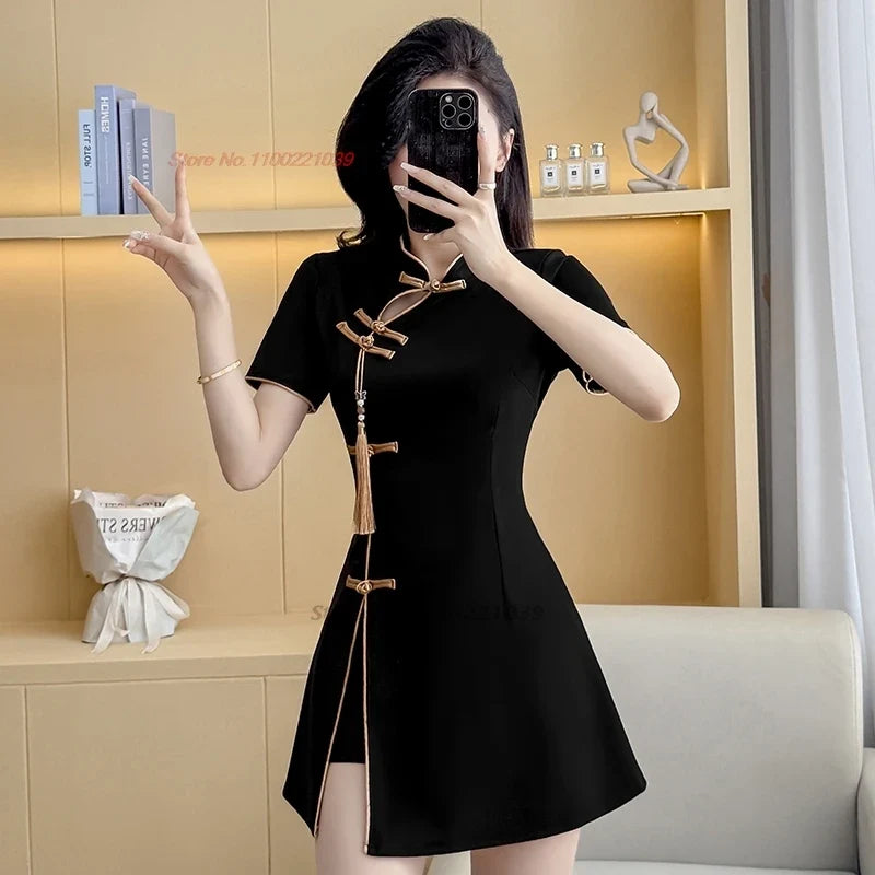 Black Gold Qipao Dress Set