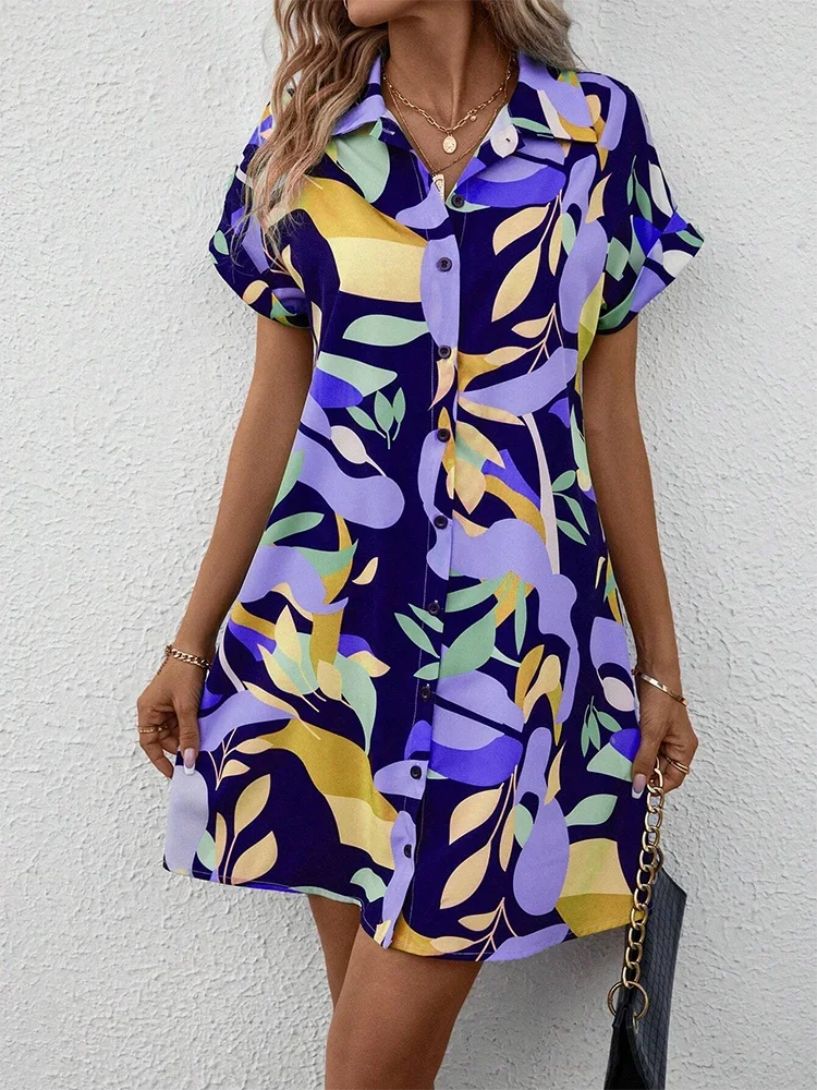 Printed Mini Shirt Dress