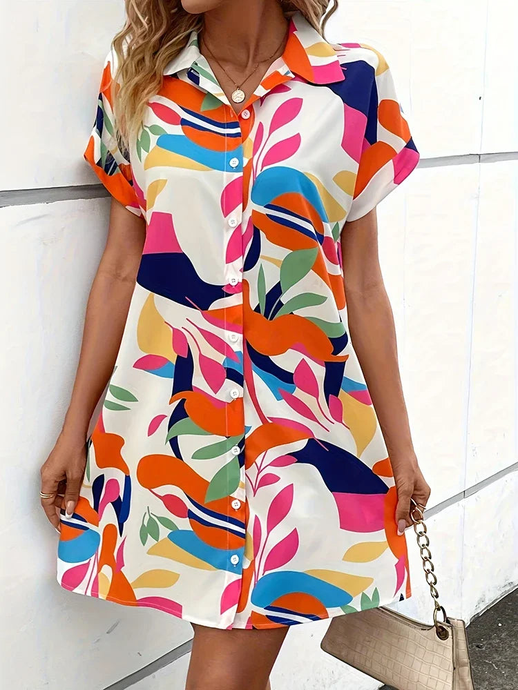 Printed Mini Shirt Dress
