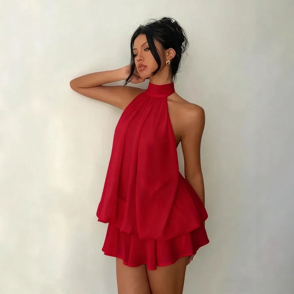 Halter Neck Ruffle Mini Dress