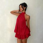 Halter Neck Ruffle Mini Dress