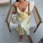 Lace Trim Satin Maxi Dress