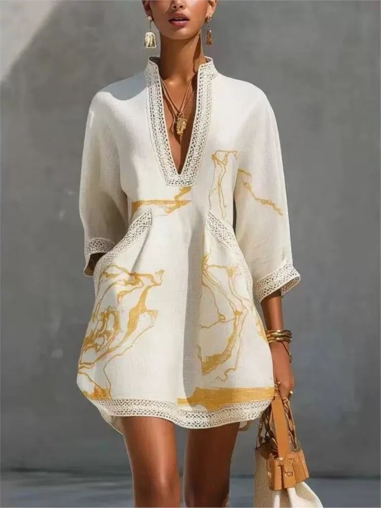 Gold Print Tunic Mini Dress