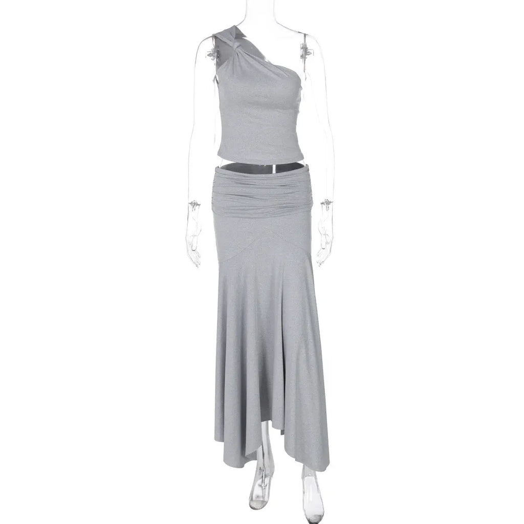 One Shoulder Midi Skirt Set