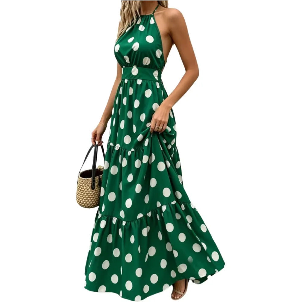 Polka Dot Halter Maxi Dress
