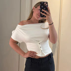 Draped Button-Front Crop Top