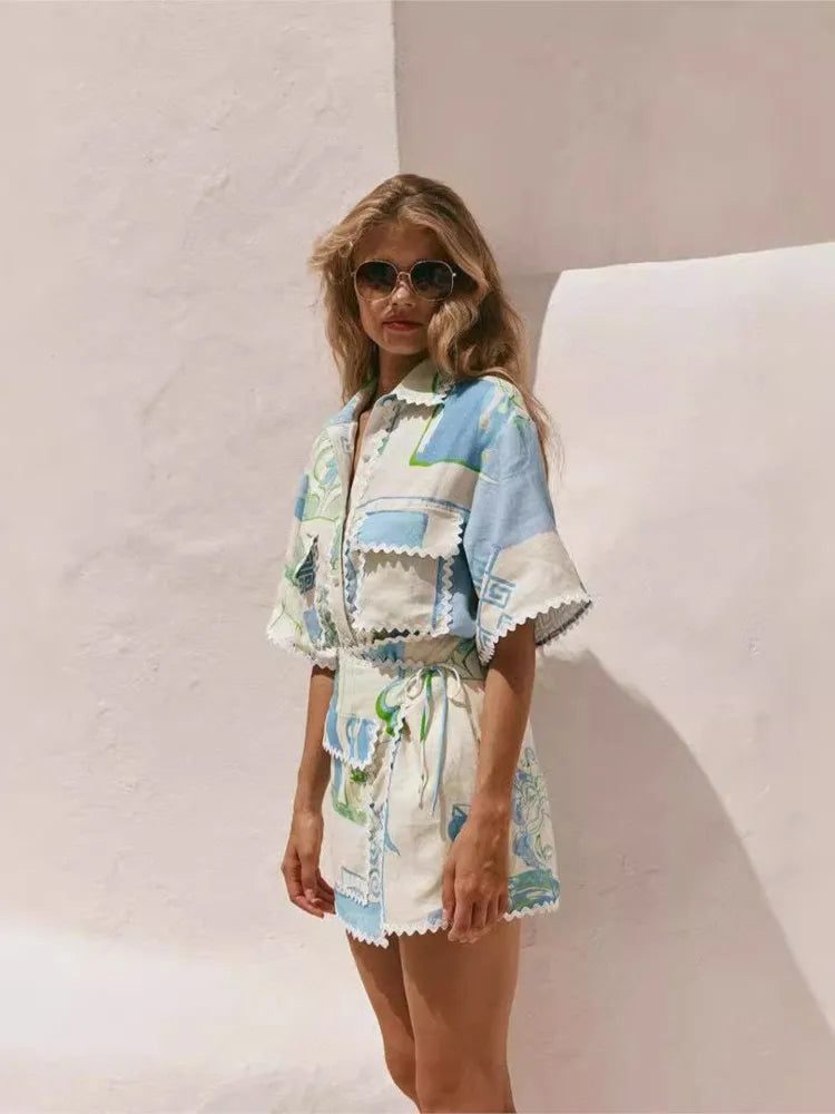Printed Scalloped Shorts Set