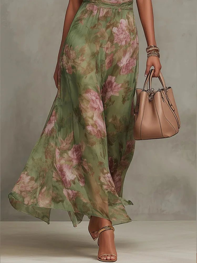 Sage Floral Halter Maxi Dress