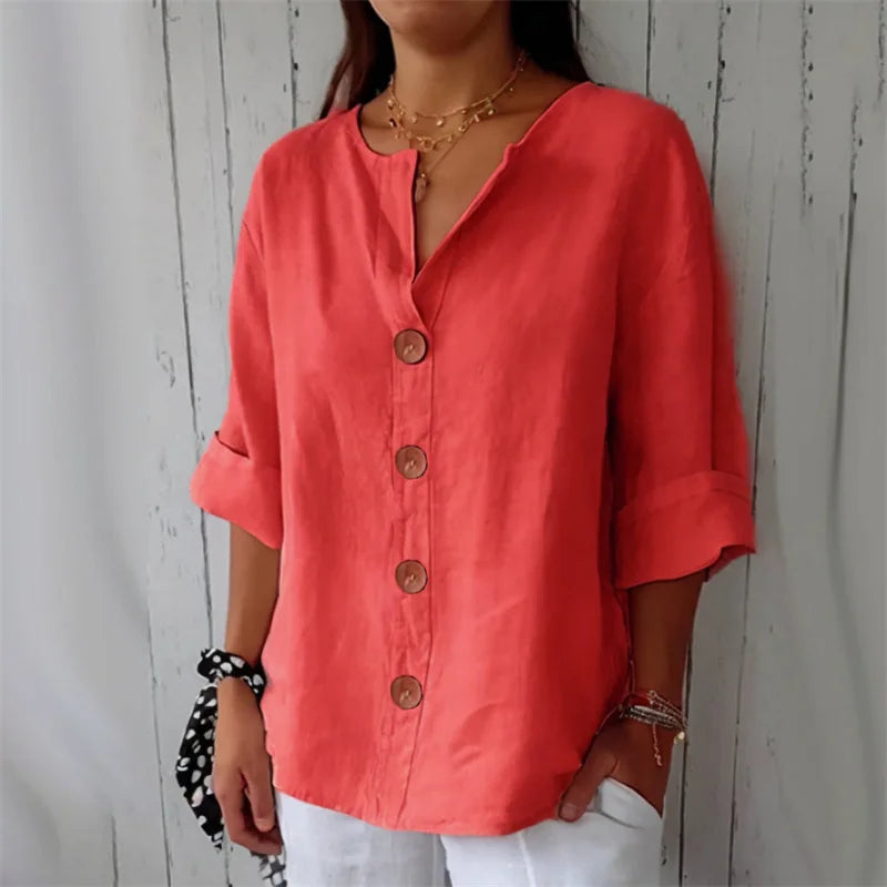 Relaxed Notched V-Neck Blouse
