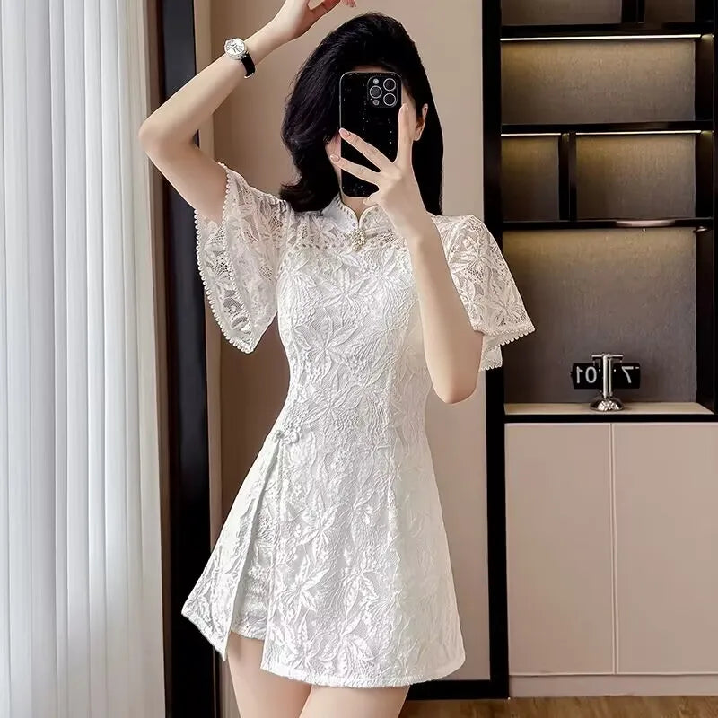 Floral Lace Dress Shorts Set